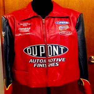 Vintage Women's Jeff Gordon #24 DuPont Red Leather NASCAR Jacket Sz Medium